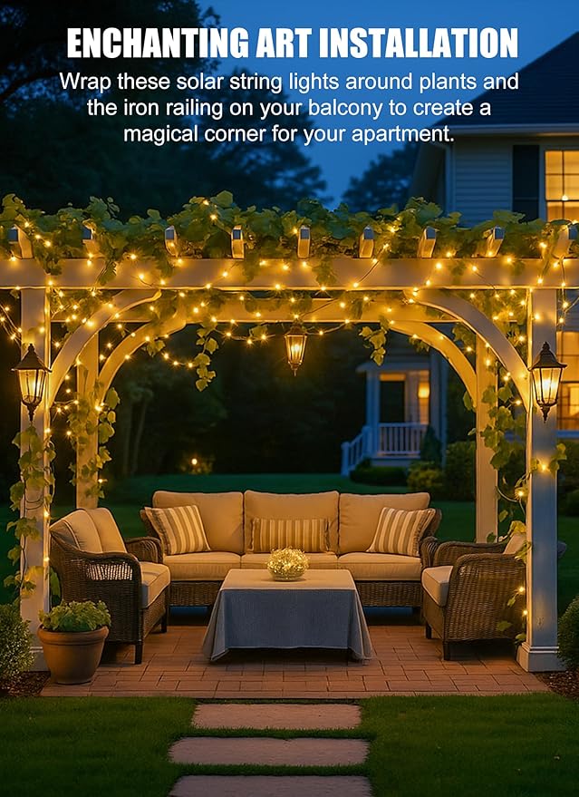 String Lights, 33 Ft 100 LED Warm White Solar Powered, IP65 Waterproof