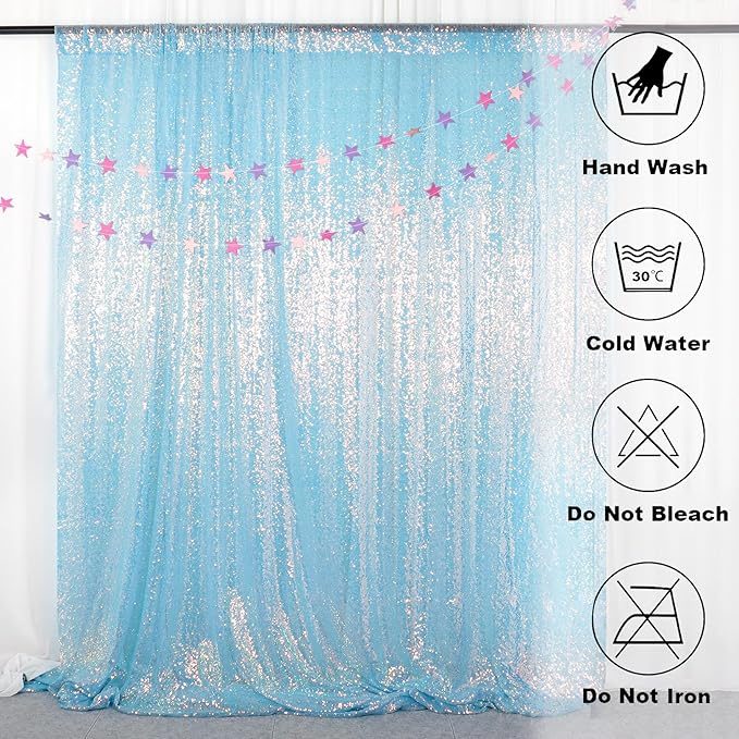 ShiDianYi Iridescent Aqua Sequin Backdrops for Photograph Backdrop Curtain 4FTx10FT 2 Panels Birthday Glitter Blue Curtains Sequin Fabric Mermaid Background