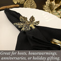 6-Piece Metal Napkin Rings, Antique Gold Harvest Leaf Napkin Rings