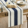 Artoid Mode Dark Blue Farmhouse Woven Rustic Table Runner, Seasonal Holiday Hollow Kitchen Dining Table Decoration for Home Party Decor 12x48 Inch