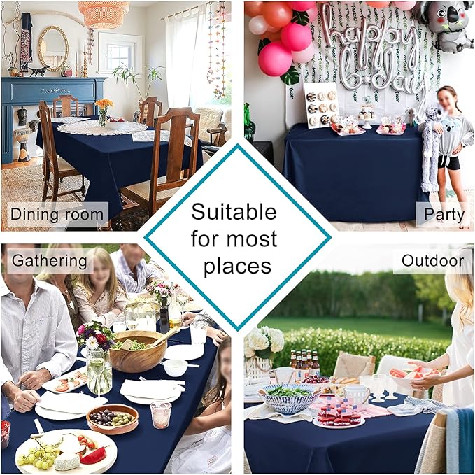 Hiasan Rectangle Tablecloth - Waterproof Washable Fabric Table Cloth for Wedding, Banquet, Gathering and Dining Room, 90 x 156 Inch, Navy Blue