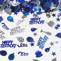 VHUWE Happy Birthday Confetti, 1.6 oz Dark Blue Light Blue Silver Cake Balloon Star Goblet Bottle Glitter Confetti for Boys Girls Kids Women Men Happy Birthday Party Table Decorations Supplies