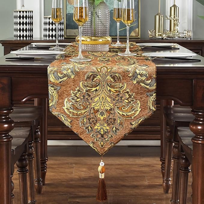 Table Runners 108 inches for Dining Room Dresser Christmas Thanksgiving Party Decorations (Caramel)