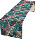 Kio Fish Table Runner Waves Japanese Tradition Art Printed Burlap Runner Home Kitchen Dining Table Living Room Decor Fabric 1 Panel W13xL90in