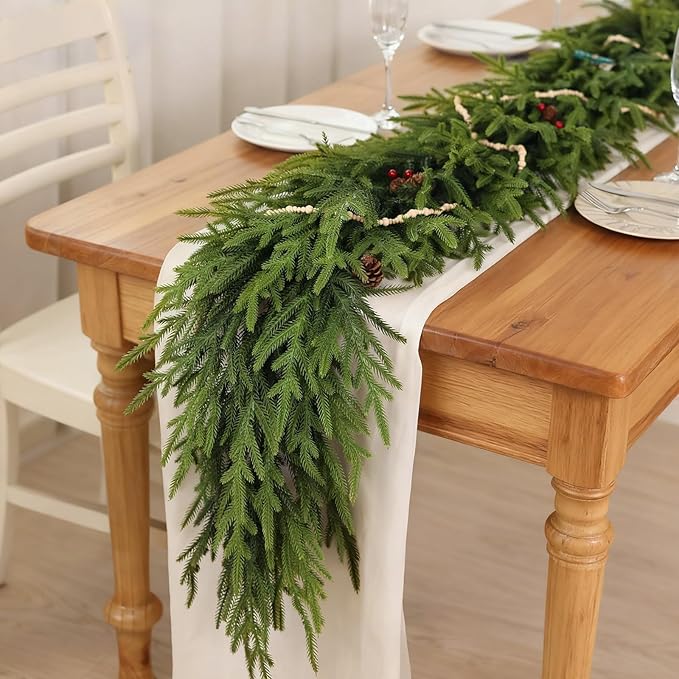 Garlands 2 Pack, 5 Ft Green Plastic Norfolk Pine Christmas Garland