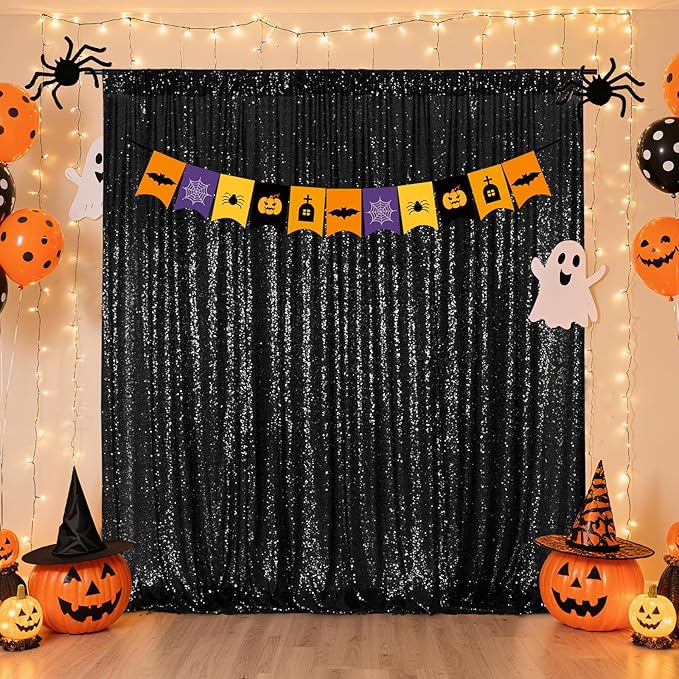 Poise3EHome 6FT x 8FT Black Sequin Photography Backdrop Curtain for Party Decoration