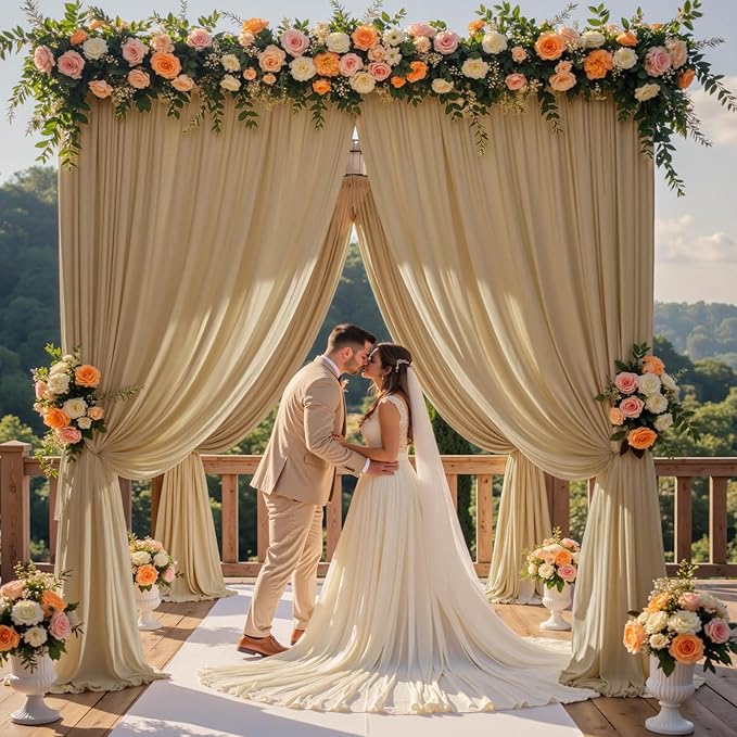 60×12 ft Wrinkle Free Beige Backdrop Curtain for Wedding Parties, 12 Panels 5×12ft Long Silky Polyester Photo Backdrop Drapes for Birthday Baby Shower Photography Stage Evnets Background Cloth