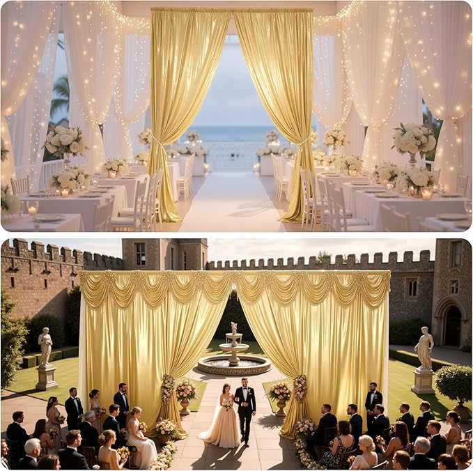 Gold Sequin Backdrop Curtain, 10 Panels, 5x10 ft Wrinkle-Free Drape