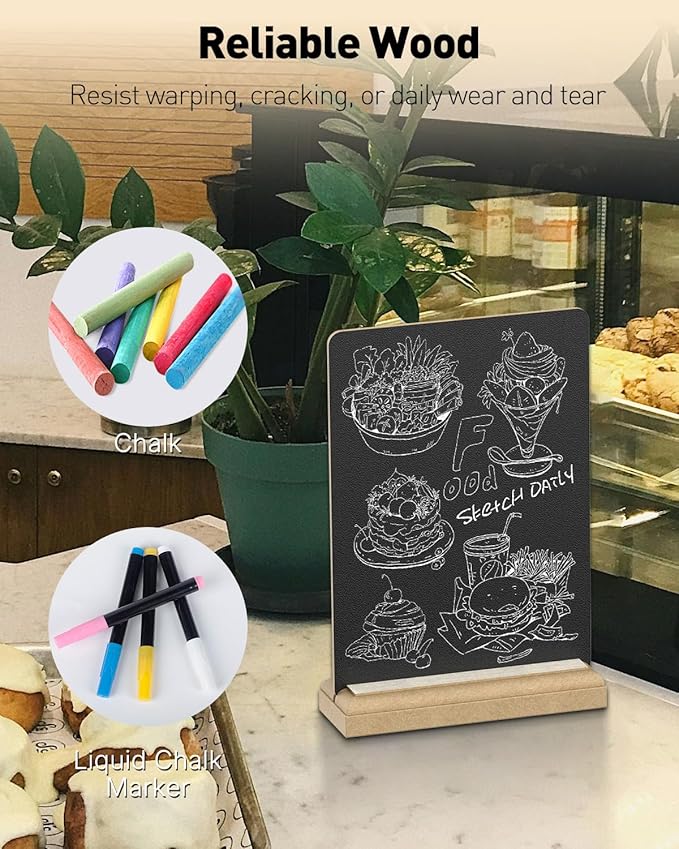 Uniclife 3 Pack Small Chalkboard Sign with Stand & Chalk Markers Double-Sided Wooden Chalk Board Sign for Tables Reusable Message Board Menu Board for Wedding Party Restaurant Food Display