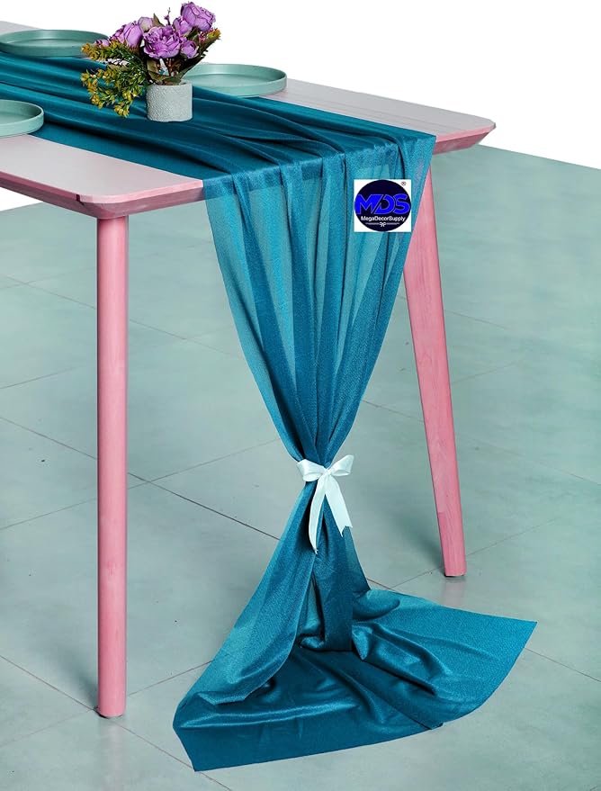 MDS Halloween Chiffon Table Runner - 5 Pack, 29 x 170 Inches, 14ft Each - Sheer Spooky Table Runners for Haunted House Parties, Trick-or-Treat Tables, Witchy Décor, Wedding & Events - Dark Teal