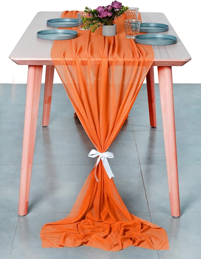 MDS Halloween Chiffon Table Runner - 5 Pack, 29 x 170 Inches, 14ft Each - Sheer Spooky Table Runners for Haunted House Parties, Trick-or-Treat Tables, Witchy Décor, Wedding & Events - Orange