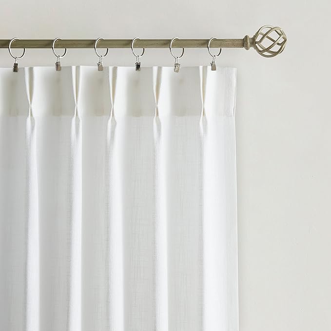 Vision Home White Pinch Pleated Semi Sheer Curtains Textured Light Filtering Window Curtains 90 inch for Living Room Bedroom Patio Rayon Blended Pinch Pleat Drapes with Hooks 1 Panel 80" Wx90 L