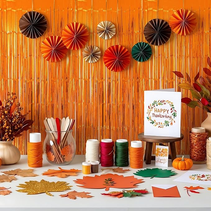 10 Pack Orange Backdrop Curtain 3.2ft x 8.2ft Metallic Tinsel Foil Fringe Curtains Photo Booth Background for Birthday Party Decoration Baby Shower Engagement Wedding Christmas Decoration (Orange)