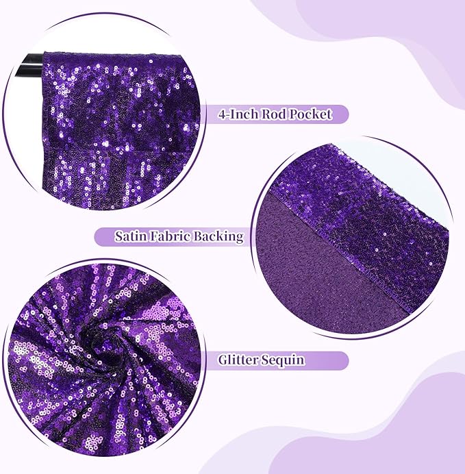 SquarePie Sequin Backdrop LessTransparent Background Sparkly Curtain for Wedding Halloween Party 4FT x 7FT Purple