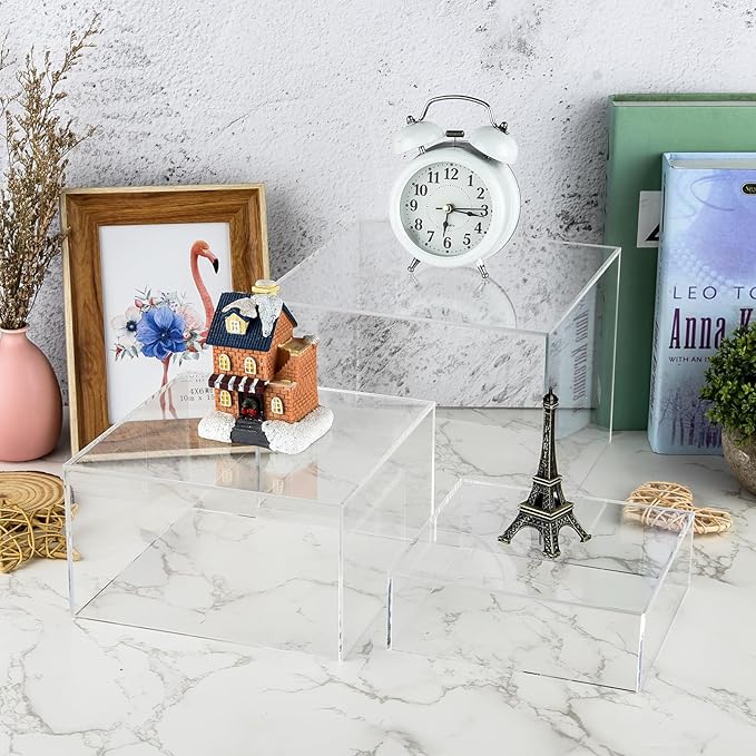 3Pcs Clear Buffet Risers Acrylic Boxes Display Food Risers for Buffet Table Platter Parties Weddings Catering Dessert Collectibles Figures Show ( 6''x7''x8'')