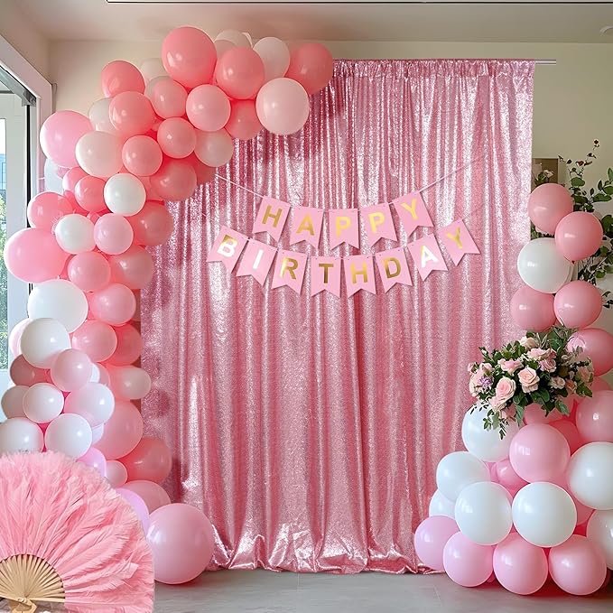 SquarePie Sequin Backdrop Curtain Not See Through Thick Glitter Background for Party 8FT x 10FT Fuchsia Pink