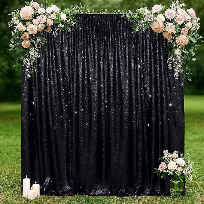 SquarePie Sequin Backdrop Curtain Less See Through Background for Wedding Halloween Party 20FT x 10FT Black