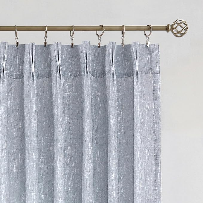 Vision Home Blue Pinch Pleated Semi Sheer Curtains Textured Light Filtering Window Curtains 90 inch for Living Room Bedroom Rayon Blended Chambray Blue Pinch Pleat Drapes with Hooks 2 Panels 40"Wx90"L