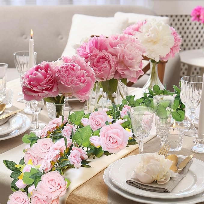 Pink Artificial Rose Vine Garland, 6 Pack, 7.75 Ft Silk Flowers