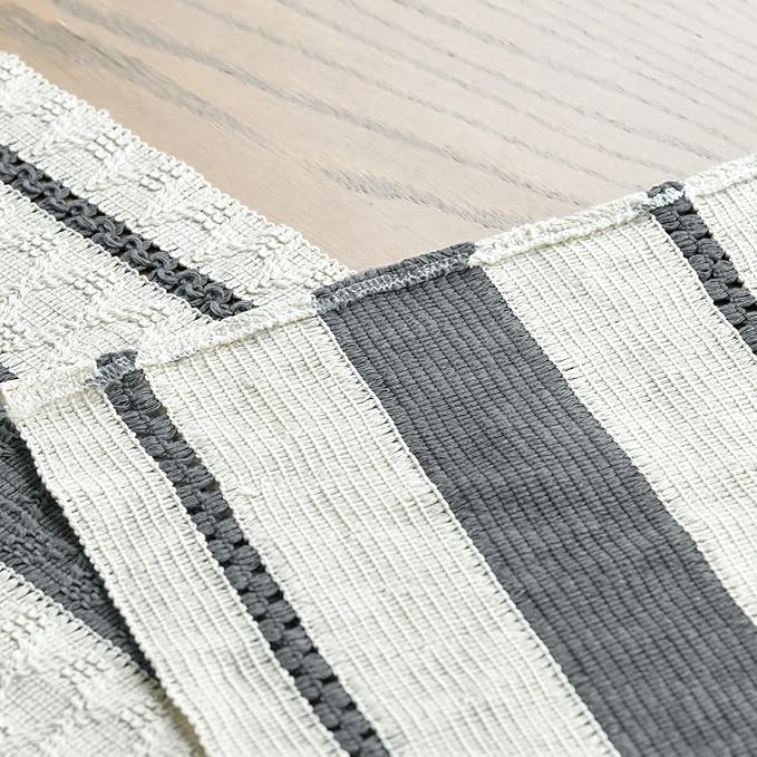Artoid Mode Dark Grey Farmhouse Woven Rustic Table Runner, Seasonal Holiday Hollow Kitchen Dining Table Decoration for Home Party Decor 12x90 Inch