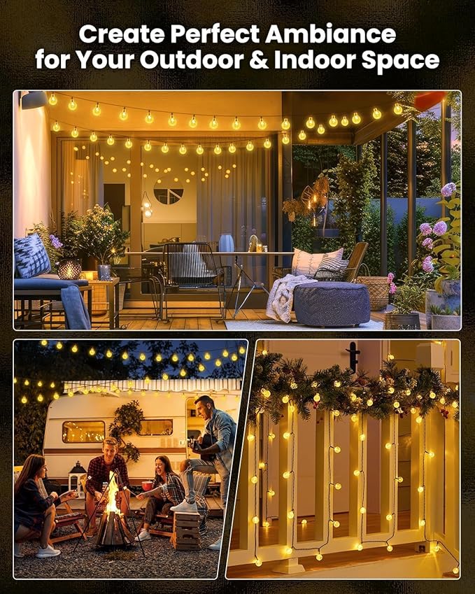 String Lights Solar Powered 36 FT with 60 LEDs, 8 Modes, Warm White