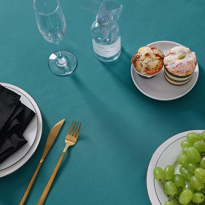 132 inch Round Tablecloth Washable Polyester Table Cloth Decorative Table Cover for Wedding Party Dining Banquet（132 inch,Teal）
