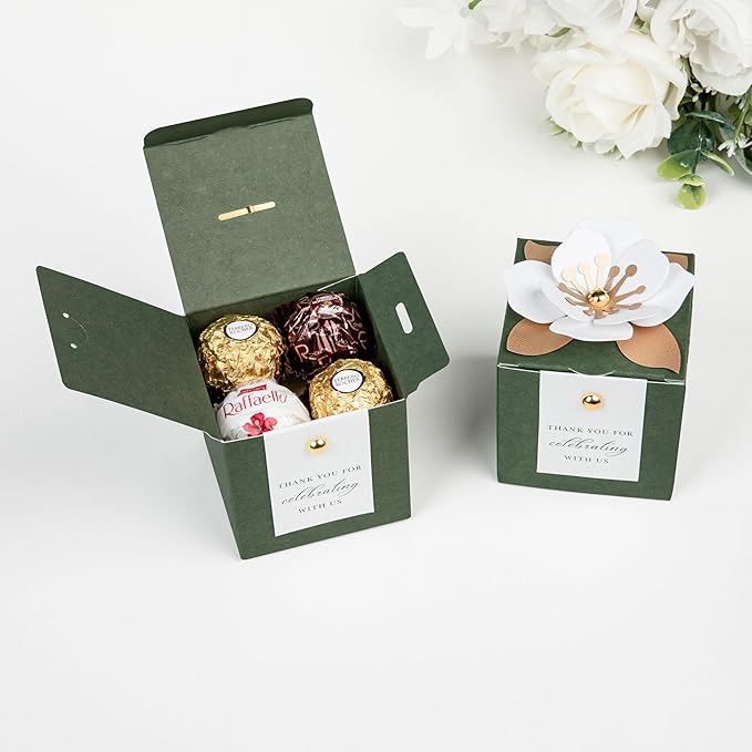 Gift Boxes 20 Count Olive Green Floral Candy Favor Boxes with Tags