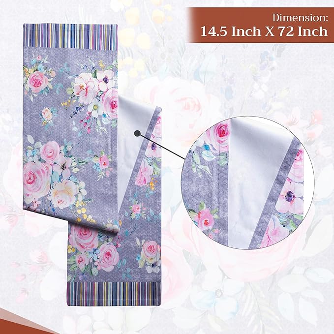Maison d' Hermine Table Runner 100% Cotton Single Layer Table Runners 72 inches Long Decorative for Home Dining Party Wedding Bridal Shower Spring Summer (Sweet Rose Lavender - Lush, 14.50" x 72")