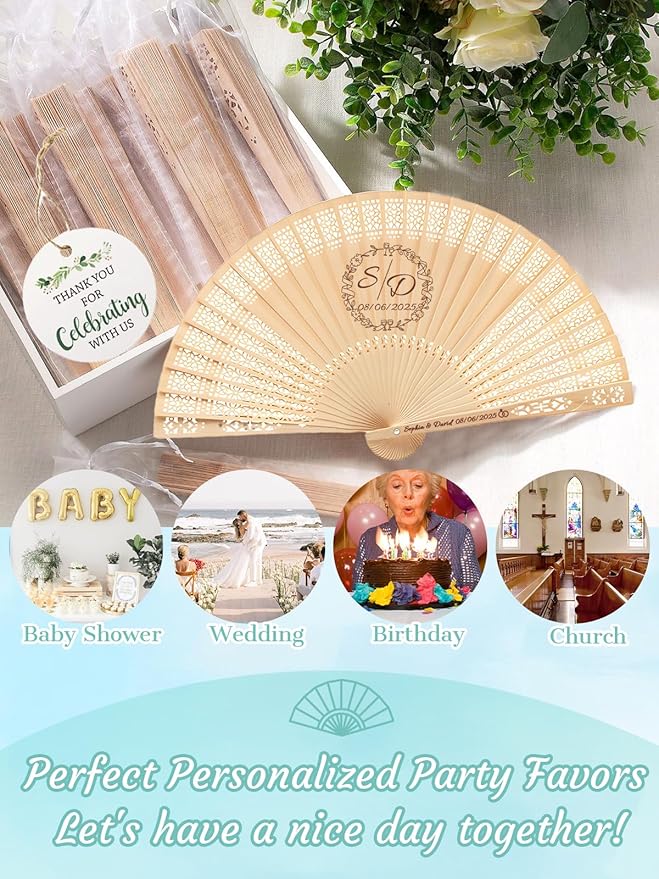 20Pcs Personalized Folding Hand Fans Custom Engraved Summer Wedding Fans,Personalized Wooden Fans Party Favor Bridal Shower Gifts for Guests