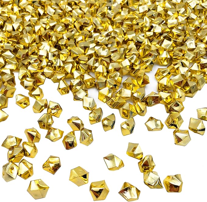 Fake Crushed Ice Cubes, Vase Fillers, 650 Pcs Golden Reusable Artificial Ice Cubes for Wedding Decor