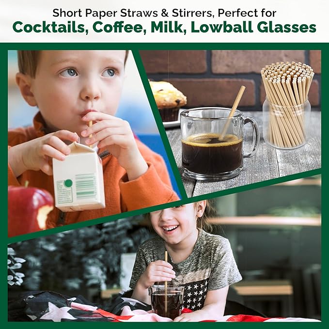 Disposable Brown Kraft Paper Cocktail Straws, 5.75 Inch, 500 Count