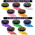 Edible Glitter Powder, 10 Colors, 4 g, Vegan Shimmer for Drinks and Desserts