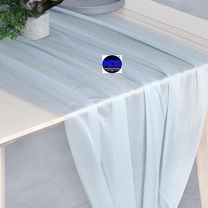 MDS Halloween Chiffon Table Runner - 10 Pack, 29 x 170 Inches, 14ft Each - Sheer Spooky Table Runners for Haunted House Parties, Trick-or-Treat Tables, Witchy Décor, Wedding & Events - Baby Blue