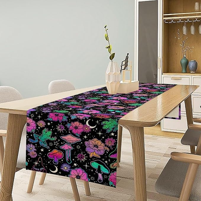 Gothic Star Moon Colorful Table Runner for Kitchen Living Room Home Party Boho Floral Table Runner 13x90 Inch