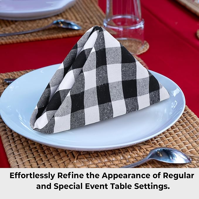 Cloth Napkins Set of 12, 20 x 20 Inch Black and White Checkered Cotton