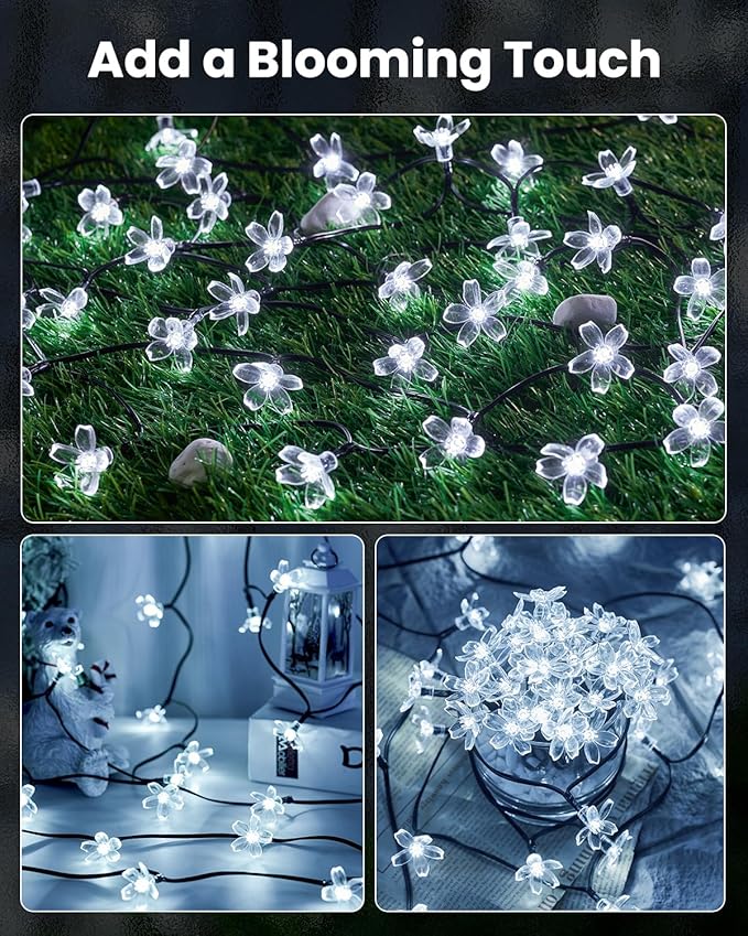 String Lights 52FT 120 LED Solar Pure White Floral Outdoor