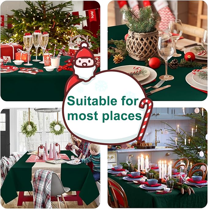 Hiasan Waterproof Tablecloth Rectangle - Washable Fabric Table Cloth for Dining Room Kitchen Birthday Party and Outdoor Use, Hunter Green, 54 x 120 Inch