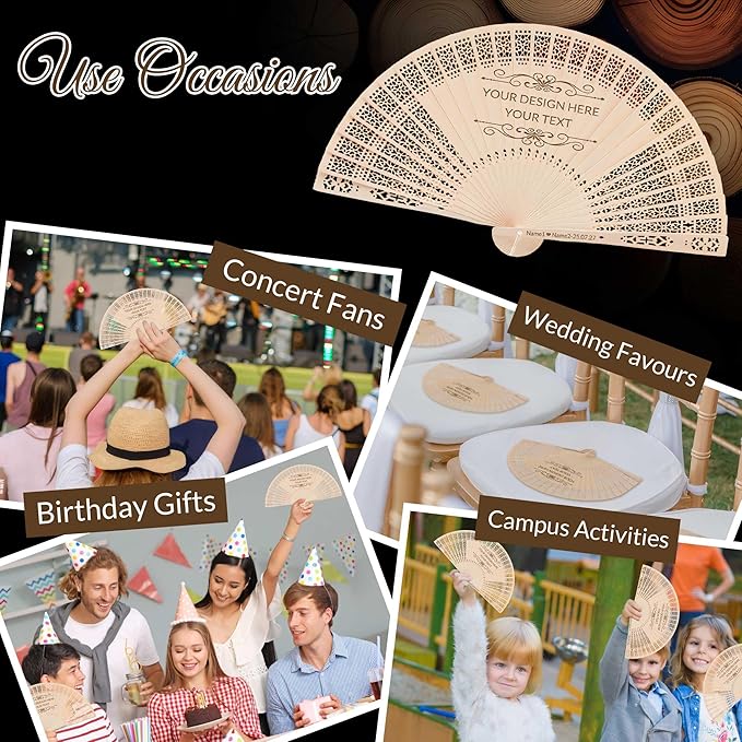 100 PCS Custom Fans Personalized Folding Fans for Line Dancing Wooden Hand Fan Wedding Favors Bulk Fans for Guests Party Event Use (Style01)