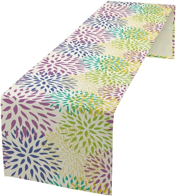 Purple Flowers Table Runner, Chrysanthemum Dahlia Vintage Modern Colorful Spring Summer Elegant Table Runner for Party Kitchen Dining Living Room Laundry Room Decor, 13x90 Inch