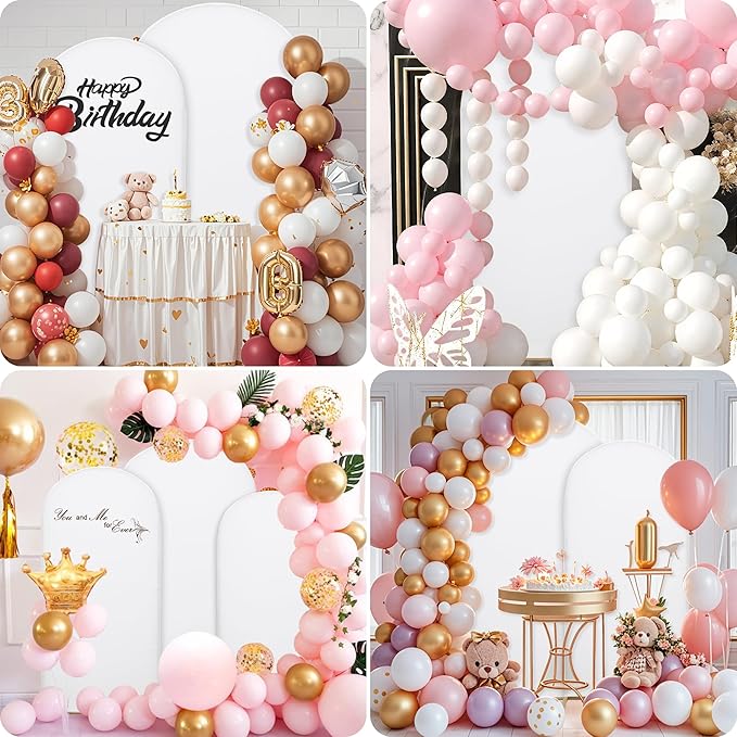 Wedding Arch Covers Arch Backdrop Cover Arch Stand Covers 7.2FT 6FT Set 2 Arch Cover Spandex Fabric Stretchy Backdrop for Wedding Birthday Party Decoration Baby Shower (White, Cover Only)