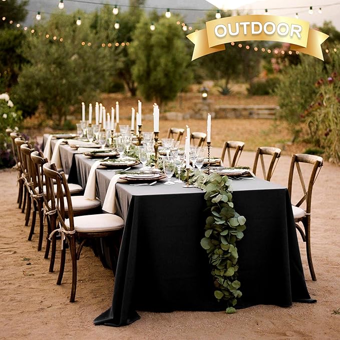 sancua 6 Pack Black Tablecloth 90 x 156 Inch - Rectangle Table Cloth for 8 Feet Tables Stain and Wrinkle Resistant Washable Polyester Table Cover for Dining Wedding Banquet Party Buffet Restaurant