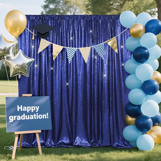 SquarePie Sequin Backdrop Less Transparent Photography Background Sparkly Curtain for Wedding Patry 10FT x 10FT Navy Blue