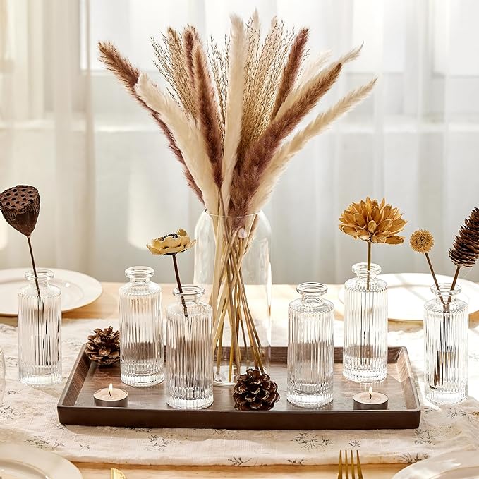 ComSaf Small Bud Vases Set of 12, 5.2 inch Glassl Bud Vase in Bulk, Mini Flower Vase for Centerpiece, Vintage Decorative Vase for Flowers, Wedding, Christmas, Home Decor, Housewarming Gift (Clear)