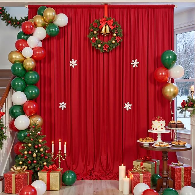 50×12ft Wrinkle Free Red Backdrop Curtain for Wedding Parties,10 Panels 5×12ft Long Soft Silky Polyester Backdrop Drapes Red Photo Back Drop Curtains for Photography Stage Christmas Background Cloth