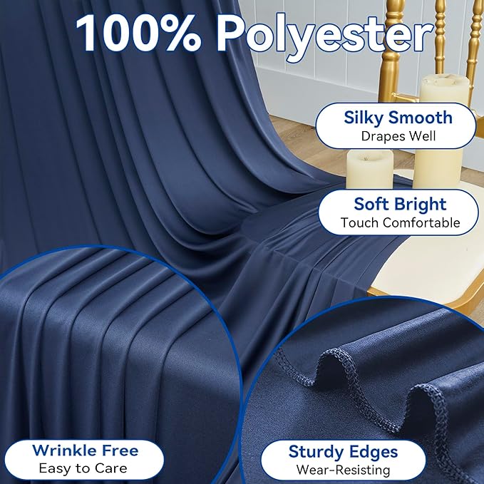 40×12ft Navy Blue Wrinkle Free Backdrop Curtain for Wedding Parties, 8 Panels 5×12ft Long Soft Silky Polyester Backdrop Drapes Photo Back Drop Curtains for Birthday Photography Background Cloth
