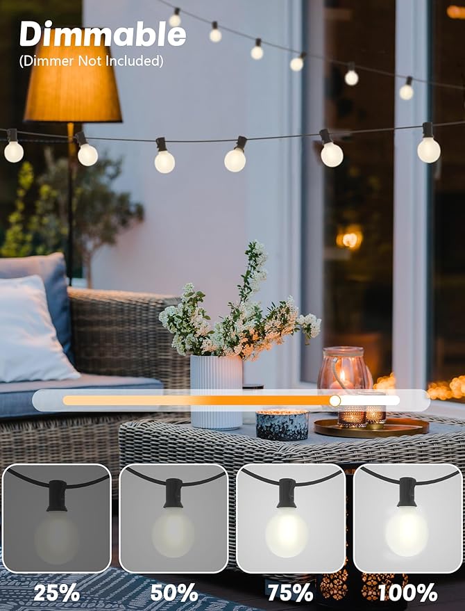 String Lights 50 FT Waterproof G40 Frosted White Globe Bulbs