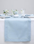 Solino Home Linen Sky Blue Table Runner 36 Inches - Classic Hemstitch, 100% Pure Linen Coffee Table Runner 14 x 36 Inch Ideal for Dresser Tables - Holiday