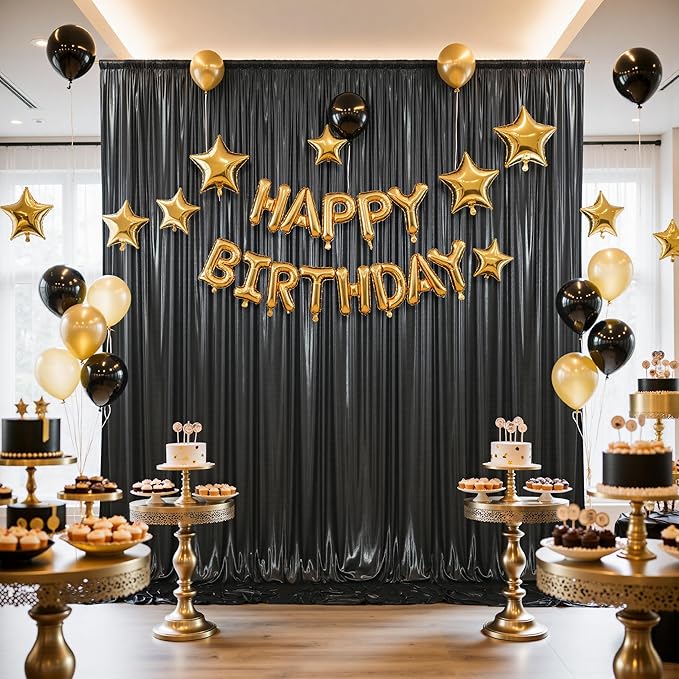 10x10FT Black Sequin Backdrop - 2 Panels 5x10FT Wrinkle-Free Glitter Drapes for Weddings, Parties & Events