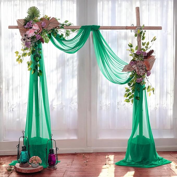 MDS Halloween Chiffon Draping Fabric - 1 Panel, 30" Wide x 75ft Long - Sheer Spooky Arbor & Canopy Drapery for Haunted House Backdrops, Party Ceilings, DIY Costumes & Themed Events - Emerald Green