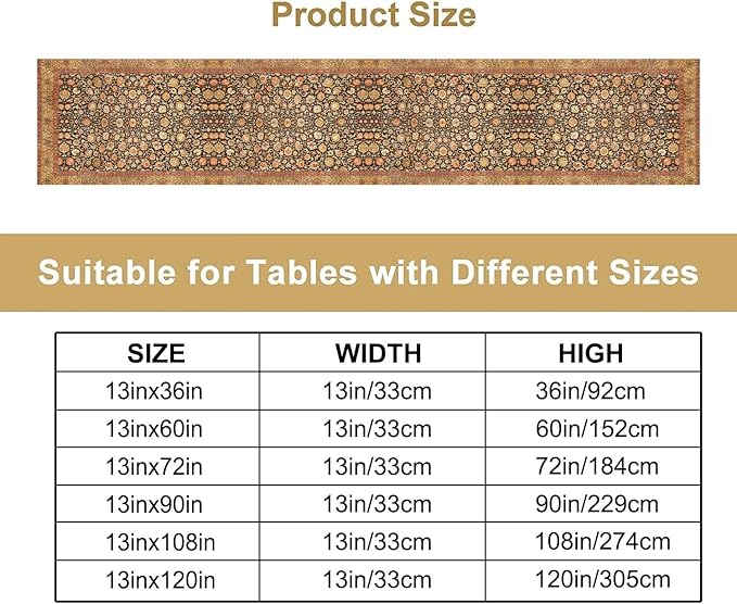 Vintage Boho Floral Table Runner, Rustic Country Farmhouse Orange Yellow Black Retro Flower Pattern for Home Kitchen Table Decor Dining Coffee Room Party Decor 13x108in